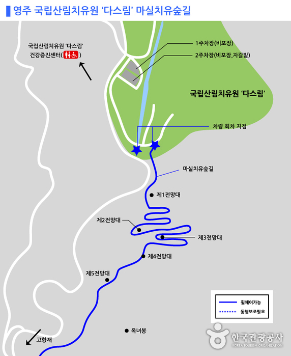 영주 국립산림치유원 ''다스림'' 마실치유숲길 장애인 여행 안내도