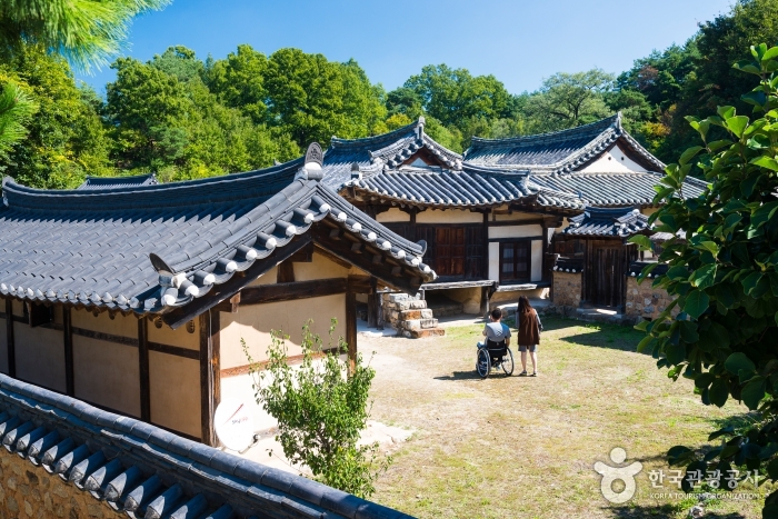 해우당고택 마당에 선 여행객